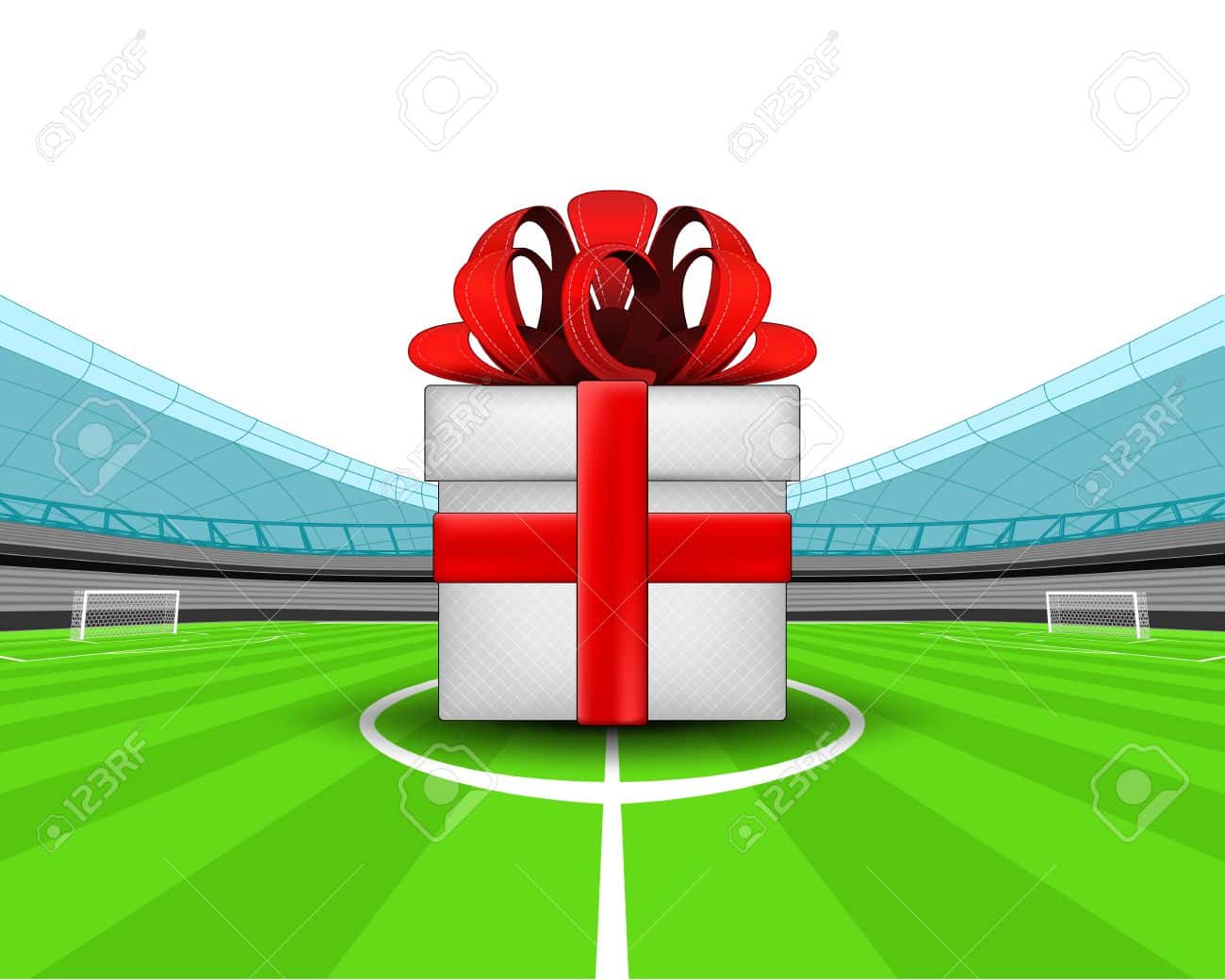 gift surprise in the midfield of football stadium vector illustration