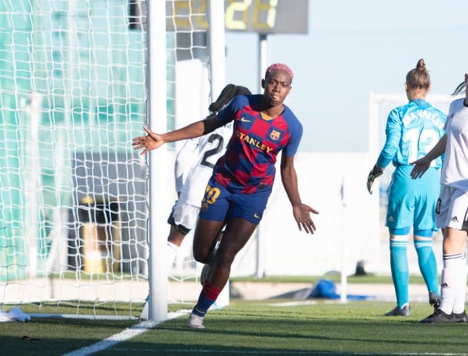 Celebración Oshoala. Foto: @FCBfemeni