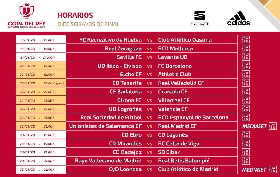 Ya se conocen los horarios de los dieciseisavos de Copa