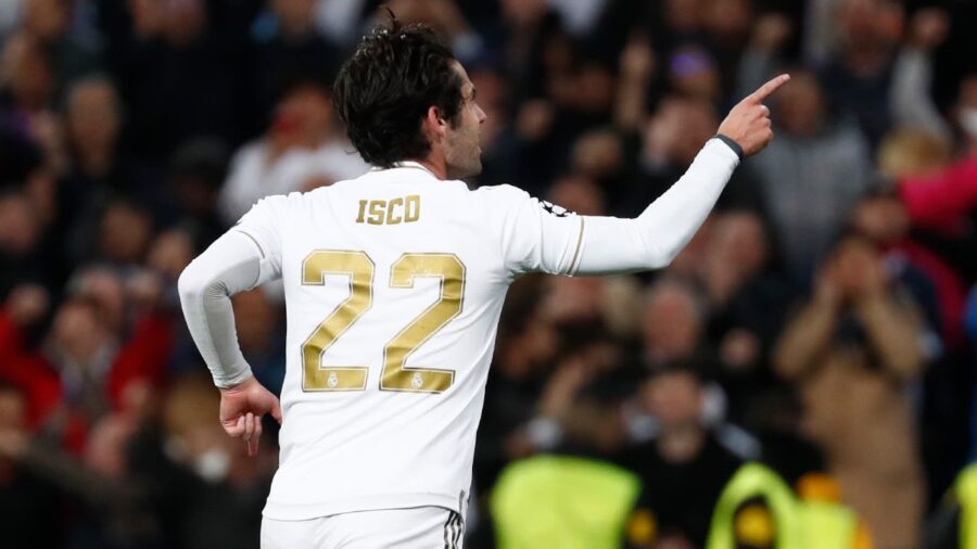 Isco celebra el gol que anotó ante el Manchester City