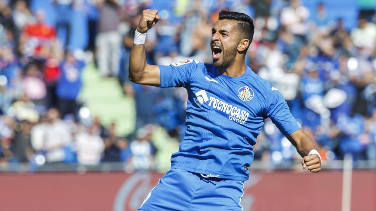 Ángel Rodríguez celebra un gol con el Getafe