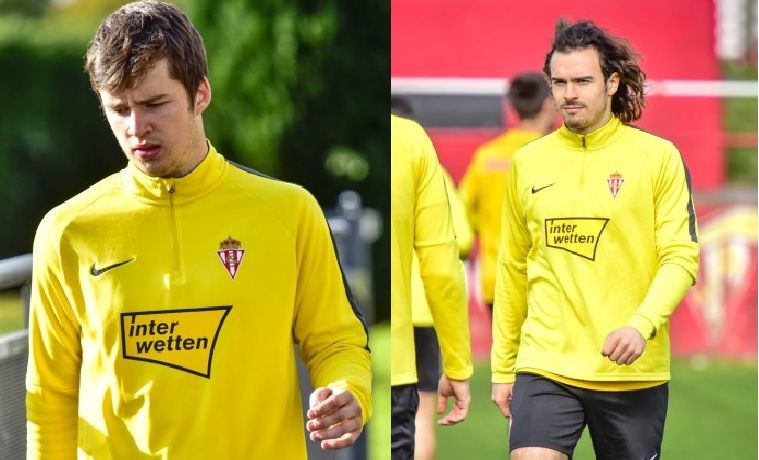 Guille Rosas y Pelayo Suárez en un entrenamiento con el primer equipo