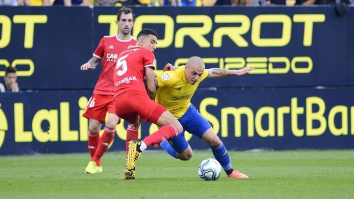 Pombo en el partido frente al Real Zaragoza