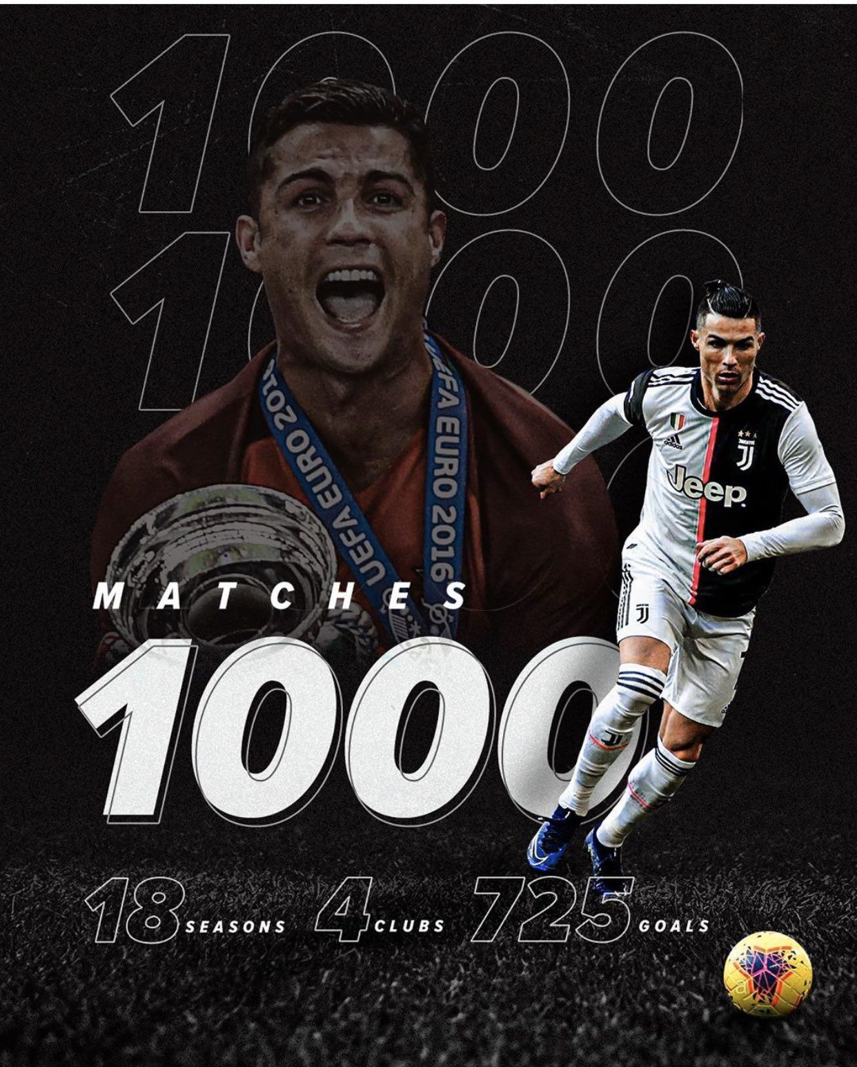 Imagen compartida por Cristiano en su cuenta de Twitter en conmemoración a sus mil partidos. (Fuente: @cristiano)