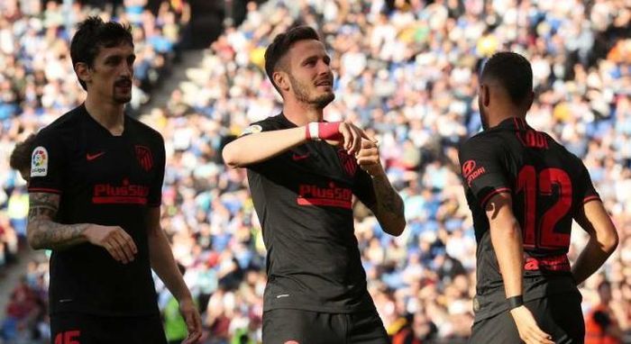 Atlético de Madrid celebra gol de Saúl en el RCDE Stadium