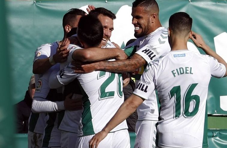 El Elche celebra el primero de los tantos logrados frente al Numancia