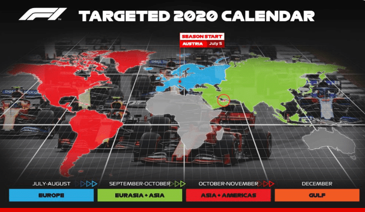 Este es el nuevo calendario base que la Fórmula 1 espera que se lleve a cabo. Imagen: F1.com