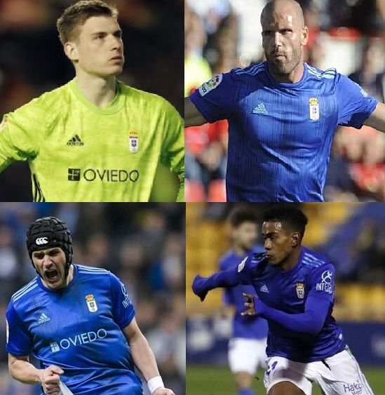 Lunin, Luismi, Ortuño, Bárcenas. Real Oviedo