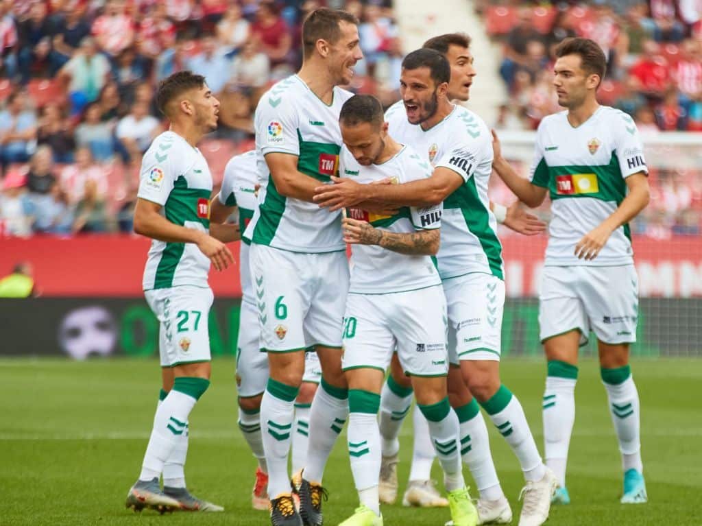 El Elche celebra un gol en Montilivi