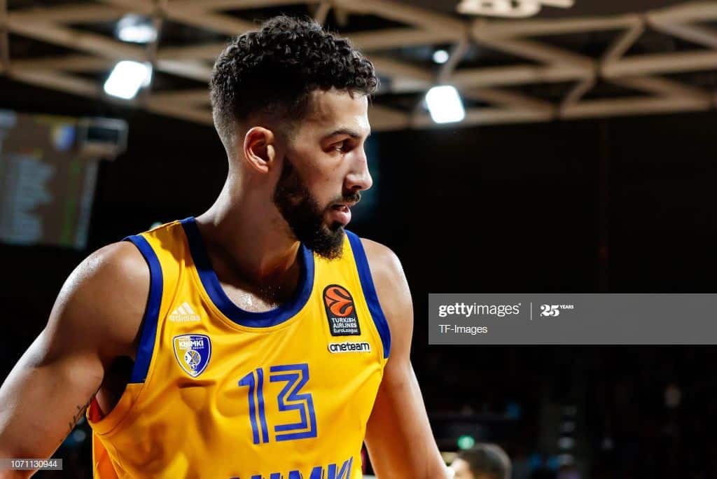 MUNICH, GERMANY - DECEMBER 06: Anthony Gill of Khimki Moscow Region looks on during the Turkish Airlines EuroLeague match between FC Bayern Munich and Khimki Moscow Region at on December 6, 2018 in Munich, Germany. (Photo by TF-Images/TF-Images via Getty Images)