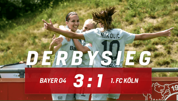 Jugadoras celebrando el  segundo gol de Rudelic (fuente bayer04.de)