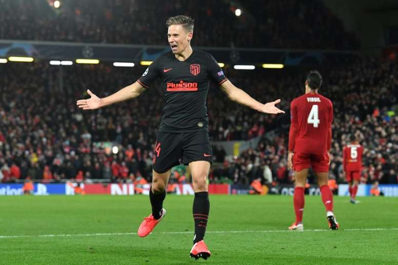 Marcos Llorente en el encuentro de Anfield