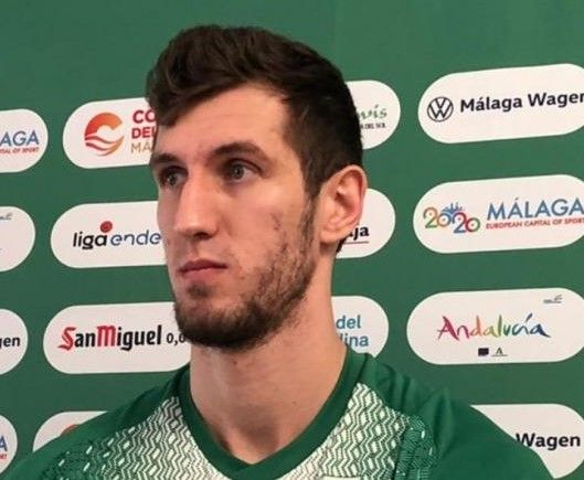 El pivot de Unicaja, Ruben Guerrero, durante su comparecencia con los medios, previo al partido contra el Juventut de Badalona.
Imagen obtenida de www.unicajabaloncesto.com