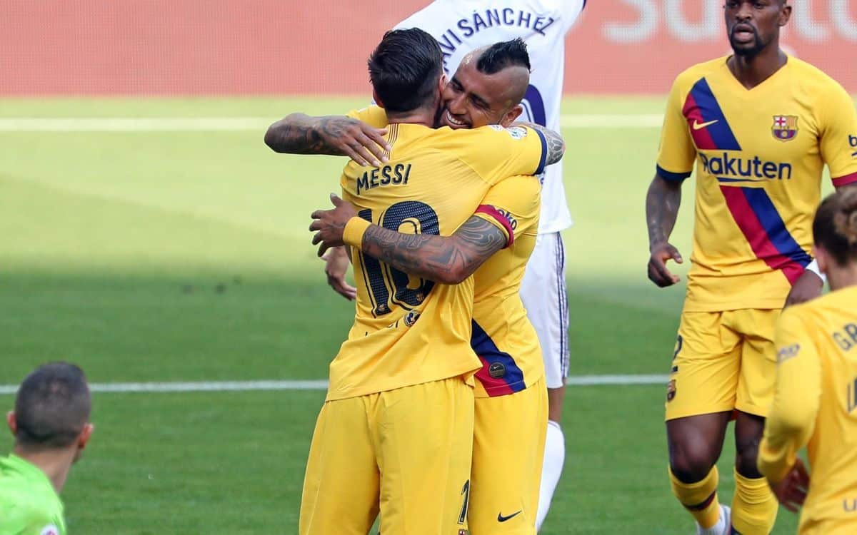 Vidal celebra el gol del Barça frente al Real Valladolid