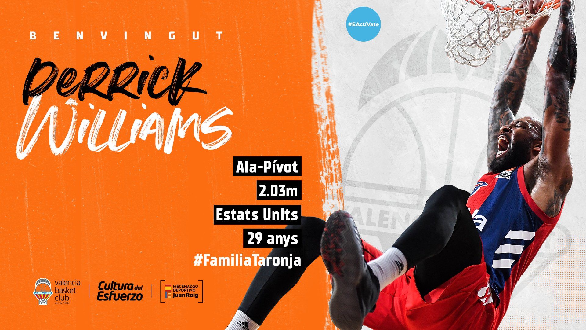 El ala-pívot americano será jugador la próxima temporada. Fuente: Valencia Basket.