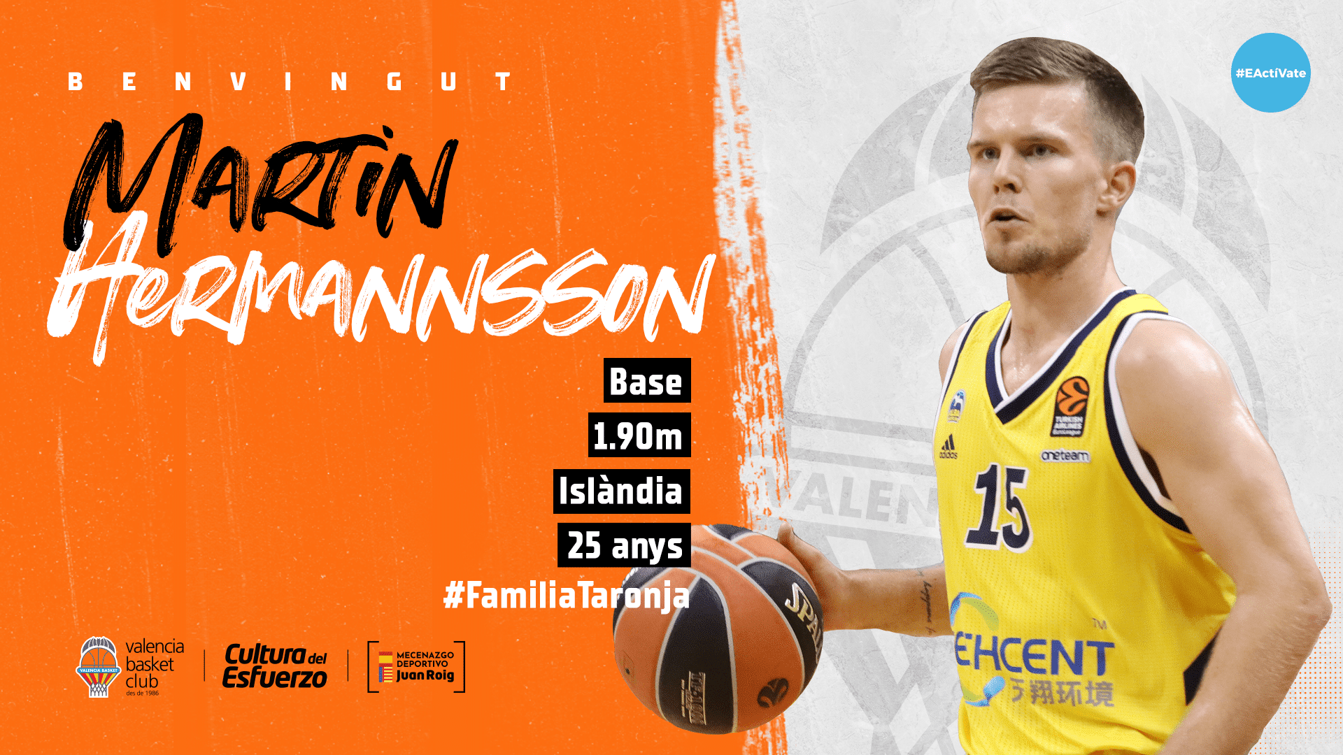 El jugador islandés nuevo jugador taronja. Fuente: Valencia Basket.
