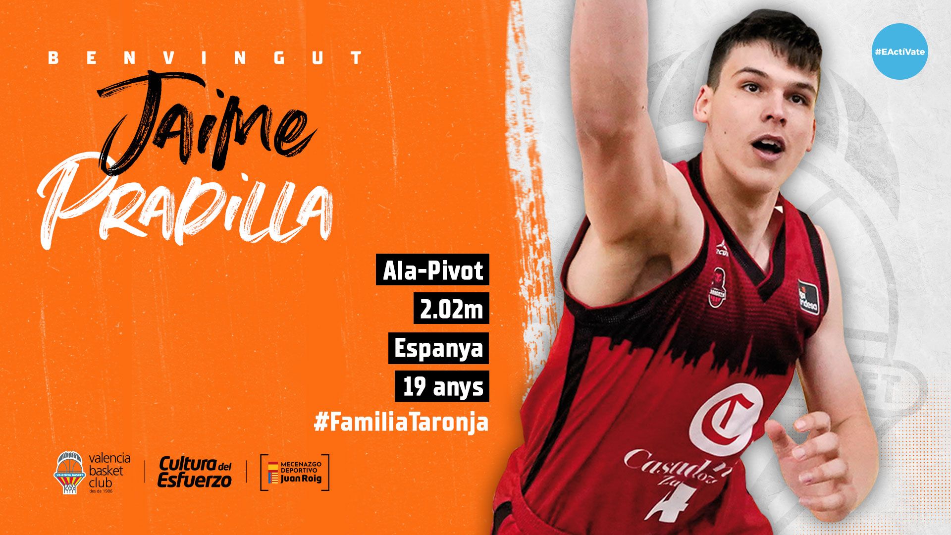 Jaime Pradilla último fichaje del equipo taronja. Fuente: Valencia Basket.