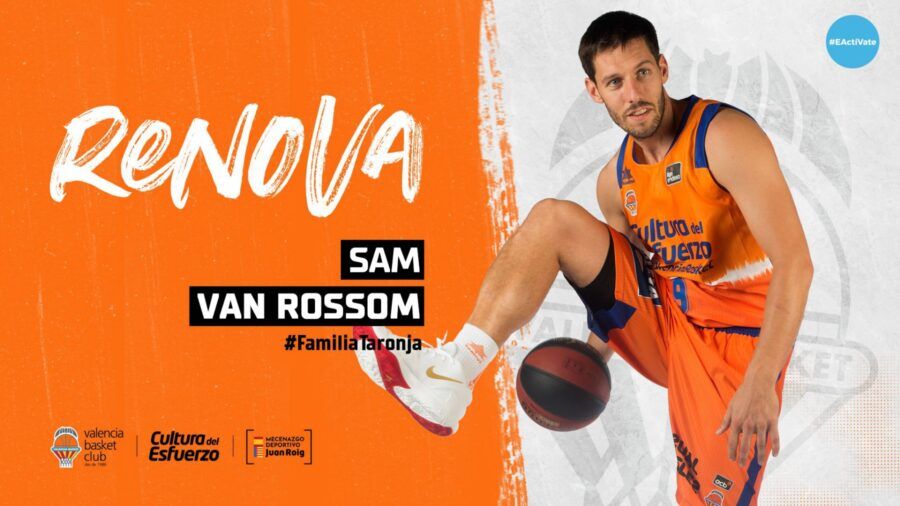 Fotomontaje de Valencia Basket Club de la renovación de Sam van Rossom. Foto: Valencia Basket Club.