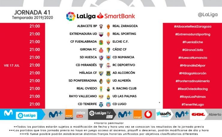 Horarios jornada 41