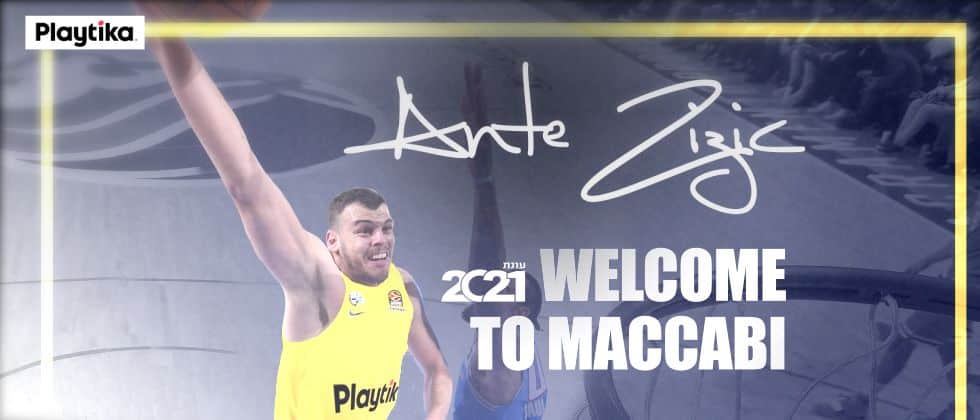 Fotomontaje de Maccabi Playtika Tel Aviv del fichaje de Ante Zizic. Foto: Maccabi Playtika Tel Aviv.