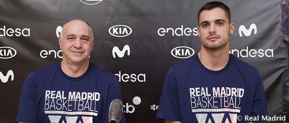 Pablo Laso y Alberto Abalde en una rueda de prensa como integrantes del Real Madrid. Foto: Real Madrid.