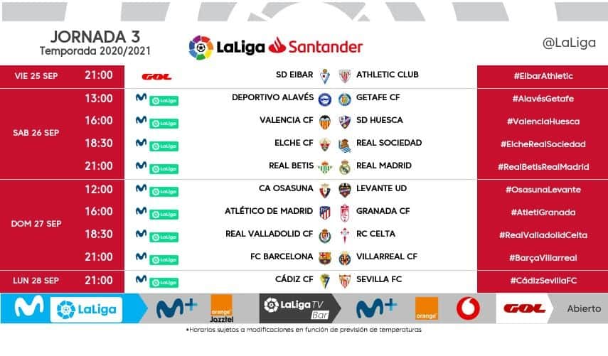 Horarios J3 de LaLiga Santander