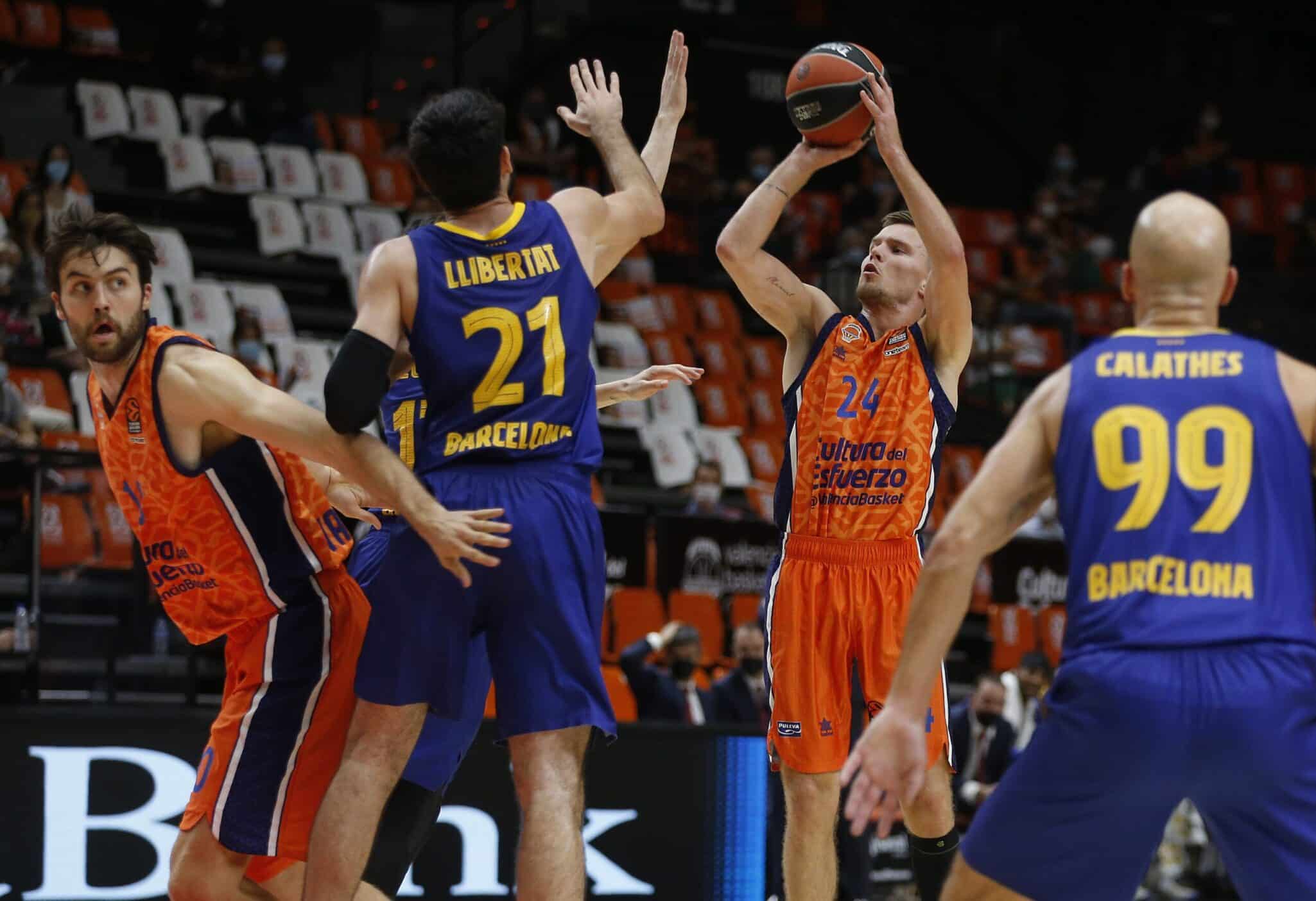 Valencia BC se estampó ante la férrea defensa del Barça. Fuente: Valencia Basket.