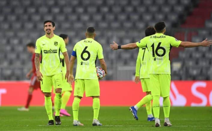 Jugadores del Atlético en el encuentro en el Allianz Arena