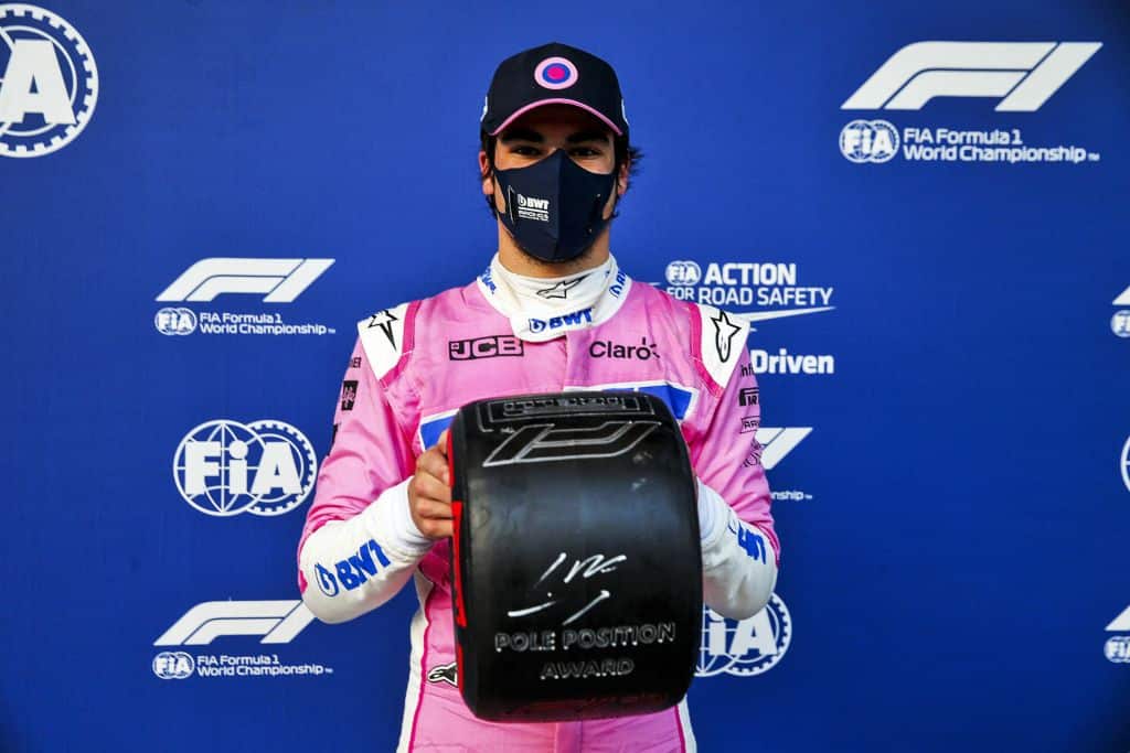 Lance Stroll, disfrutando de las mieles de la victoria al alcanzar su primera pole position. Imagen: @F1