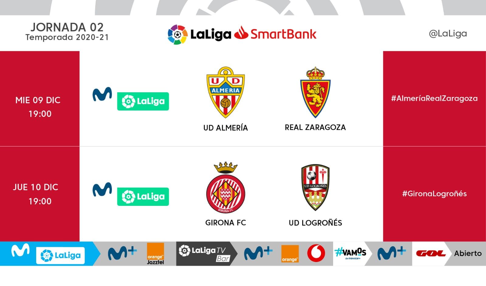 Horarios jornada 2 de LaLiga SmartBank pendientes