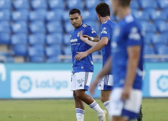 Nahuel celebra uno de sus goles en el Estadio de Gran Canaria