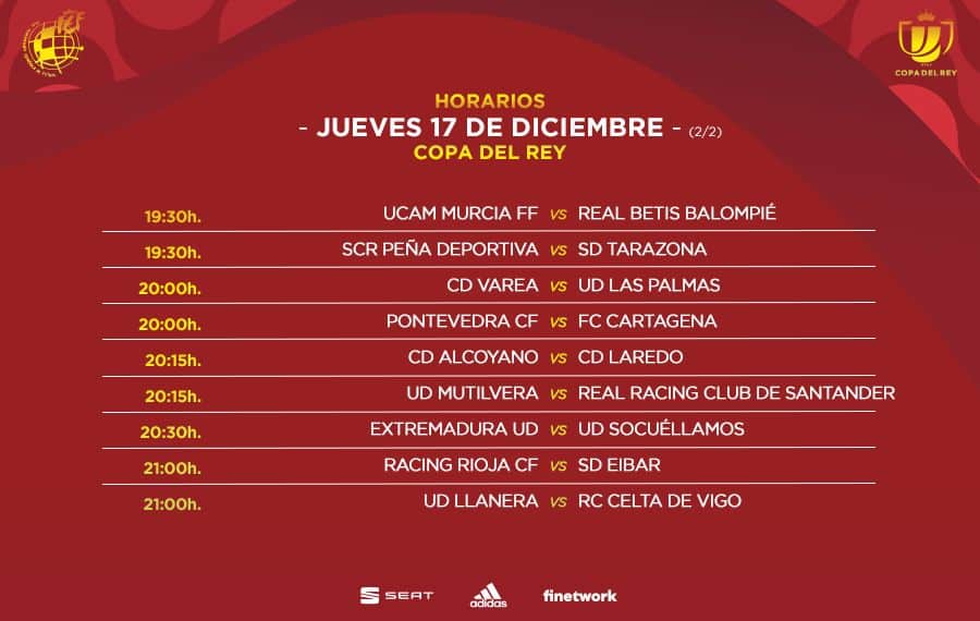 Segunda parte de los horarios de los partidos del jueves de la primera ronda de Copa del Rey