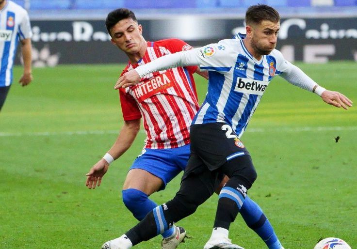Manu García con Embarba en un Espanyol - Sporting