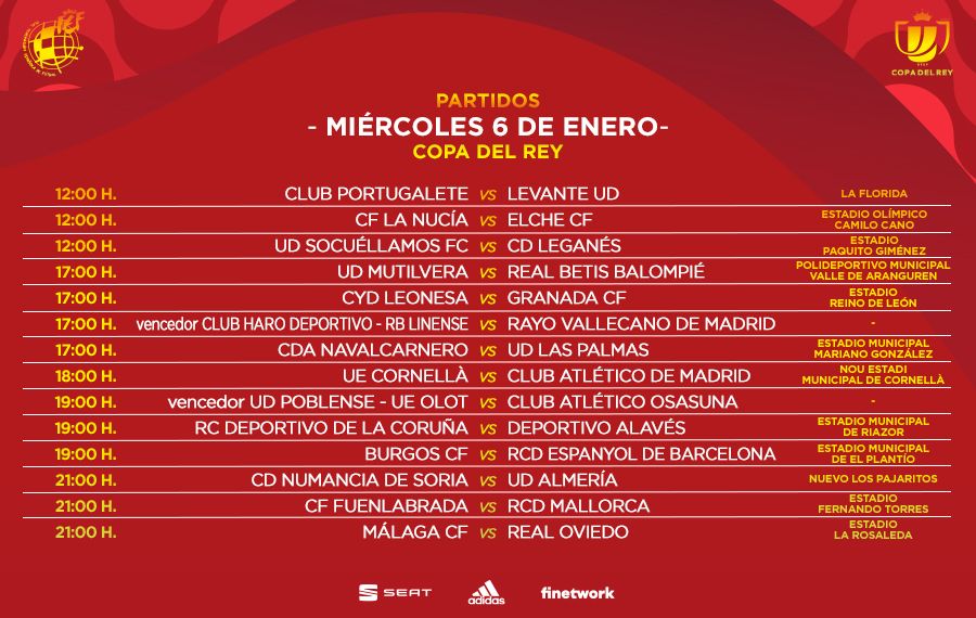 Horarios de la Copa para el miércoles 6