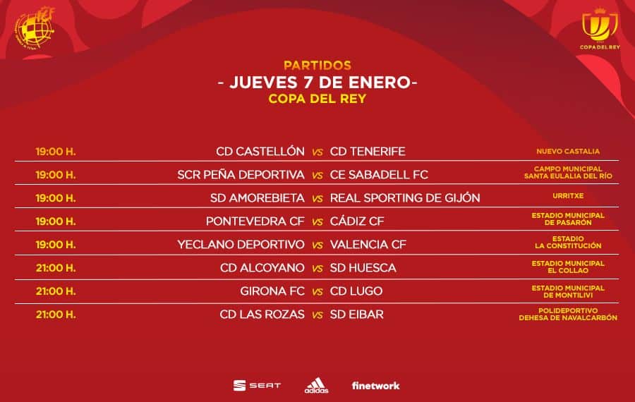 Horarios de la Copa del Rey para el jueves 7 de enero