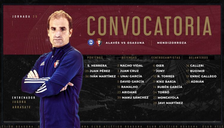 Convocatoria de Osasuna. Fuente: Twitter (@CAOsasuna)