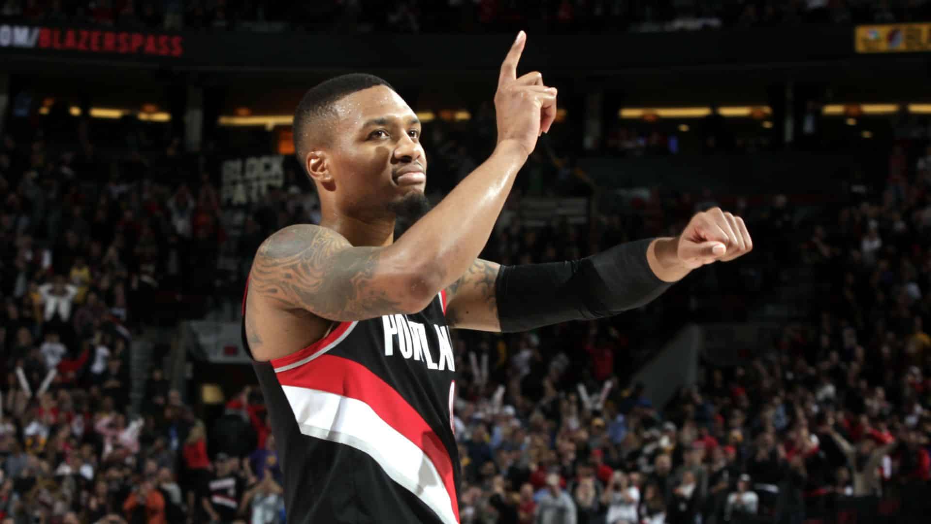 Damian Lillard hace su ya clásica celebración de 'Dame Time'. Foto: NBA