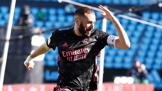 Benzema celebra el primer tanto del partido (Fuente: @realmadrid)