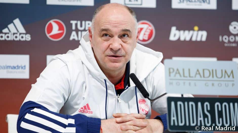 Pablo Laso en una rueda de prensa como entrenador del Real Madrid. Foto: Real Madrid.