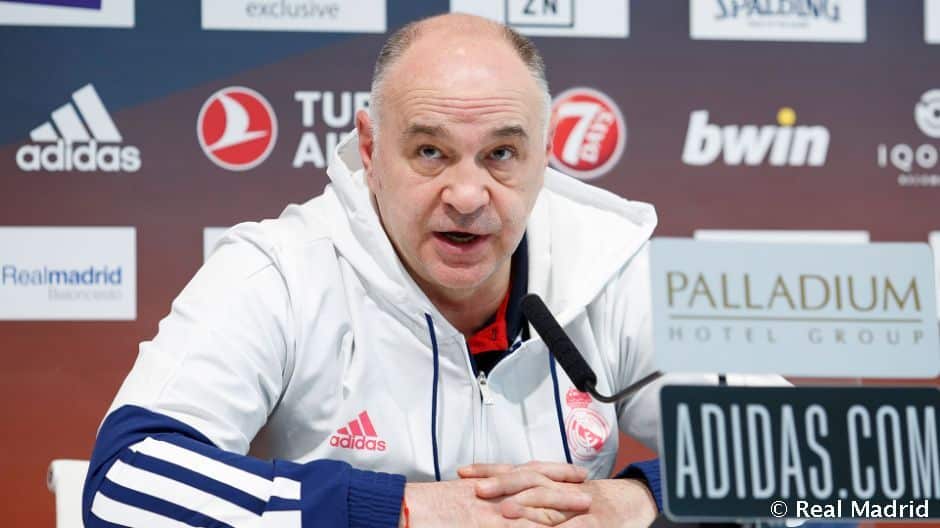 Pablo Laso en una rueda de prensa como entrenador del Real Madrid. Foto: Real Madrid.