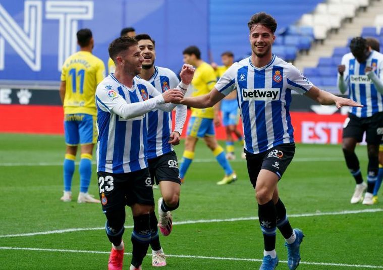 Puado celebra un gol con el Espanyol