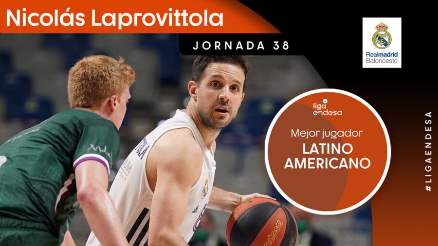Fotomontaje de la Liga Endesa de Nicolás Laprovittola como Mejor Jugador Latinoamericano de la jornada 38. Foto: Liga Endesa.