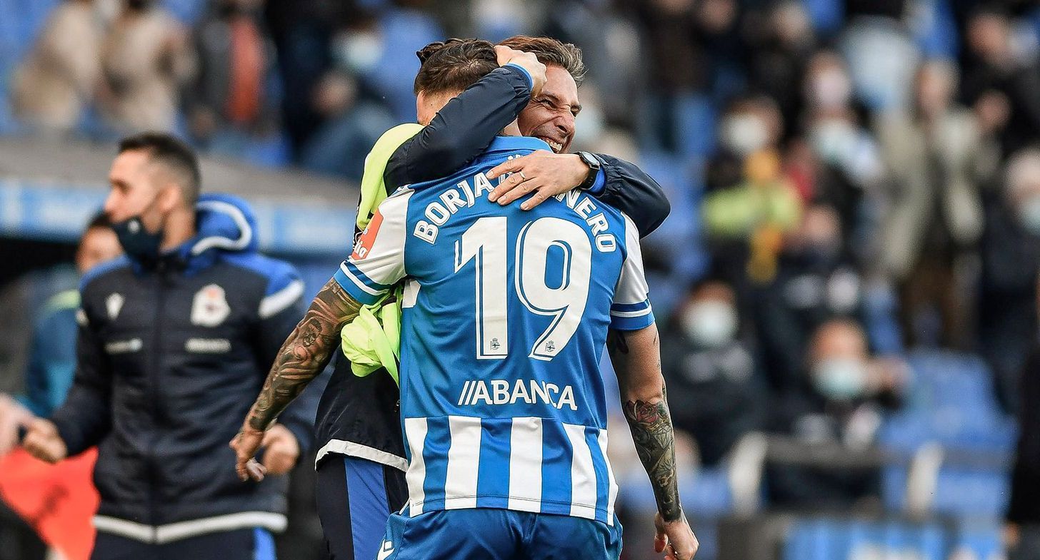 Borja Granero celebra un gol con el Dépor