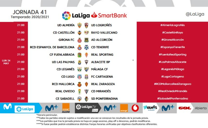 Horarios de la jornada 41 de LaLiga SmartBank