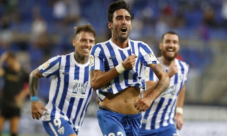 Escassi celebra el 1-0 en La Rosaleda en un Málaga-Alcorcón