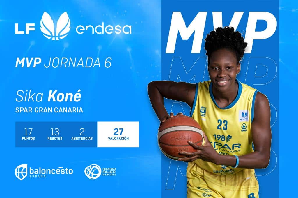 Sika Koné (Spar Gran Canaria), MVP de la jornada por segunda jornada consecutiva
Fuente: LFEndesa