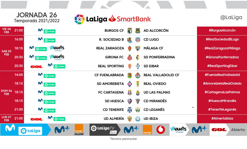 Horarios de la jornada 26