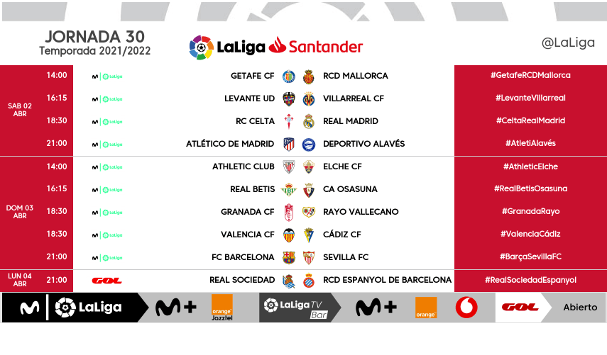 Horarios jornada 30