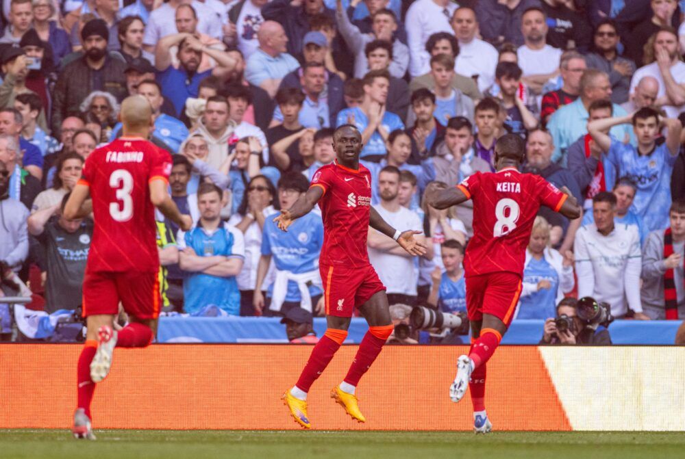 Mané celebrando su anotación en Wembley. Vía: @LFC