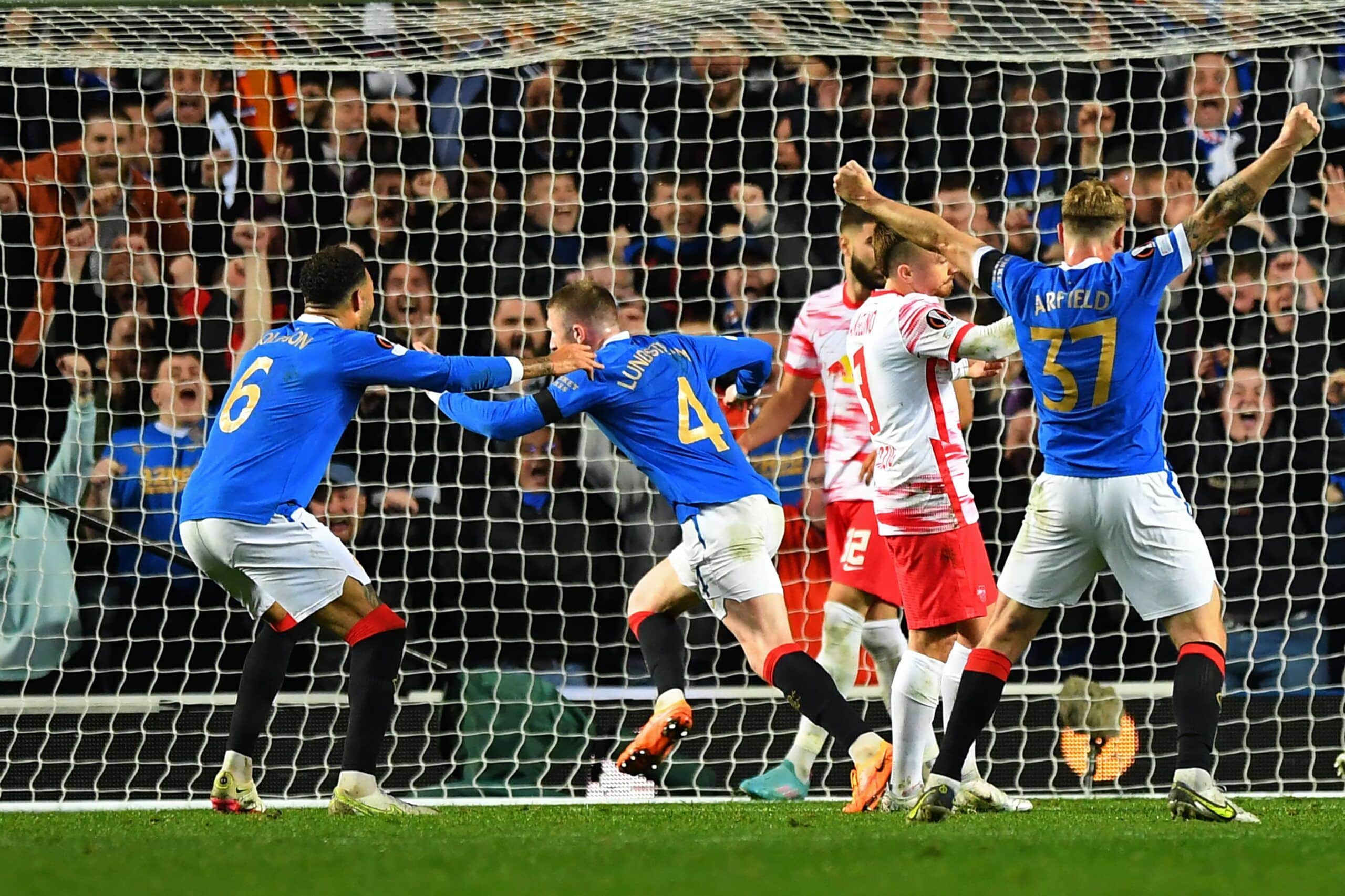 Rangers 3-1 Leipzig: los escoceses han superado 10 eliminatorias contra equipos germanos. Fuente: @EuropaLeague).